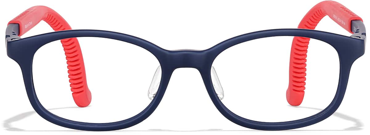 Front view of Lightweight Oval Adjustable Glasses 2050216 in Navy/Red Temple