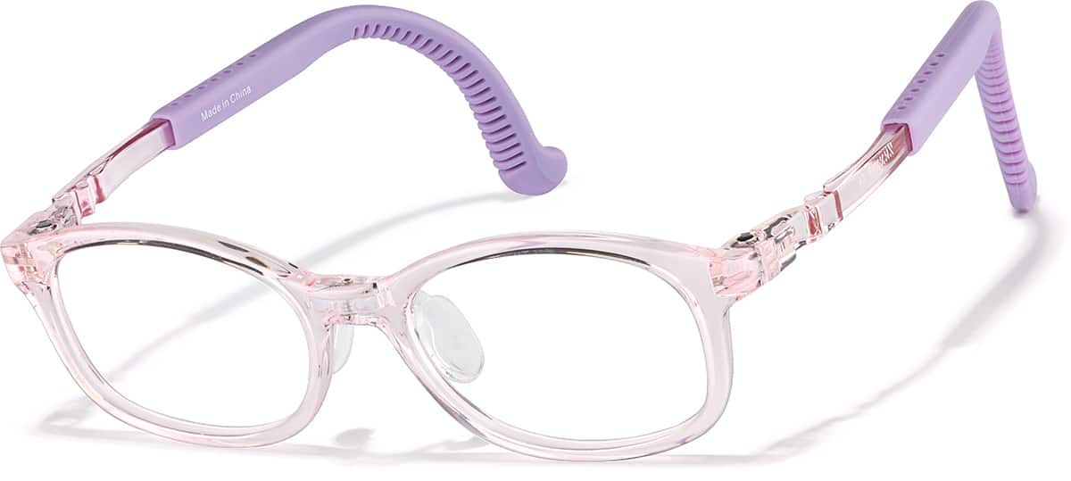 Angle view of Lightweight Oval Adjustable Glasses 2050219 in Translucent Pink/Purple Temple