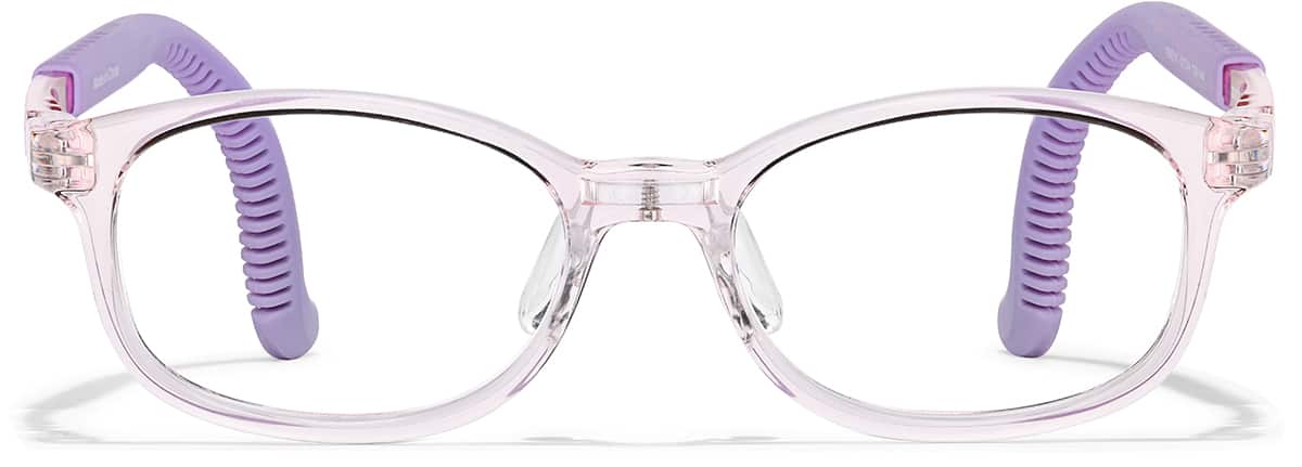 Front view of Lightweight Oval Adjustable Glasses 2050219 in Translucent Pink/Purple Temple