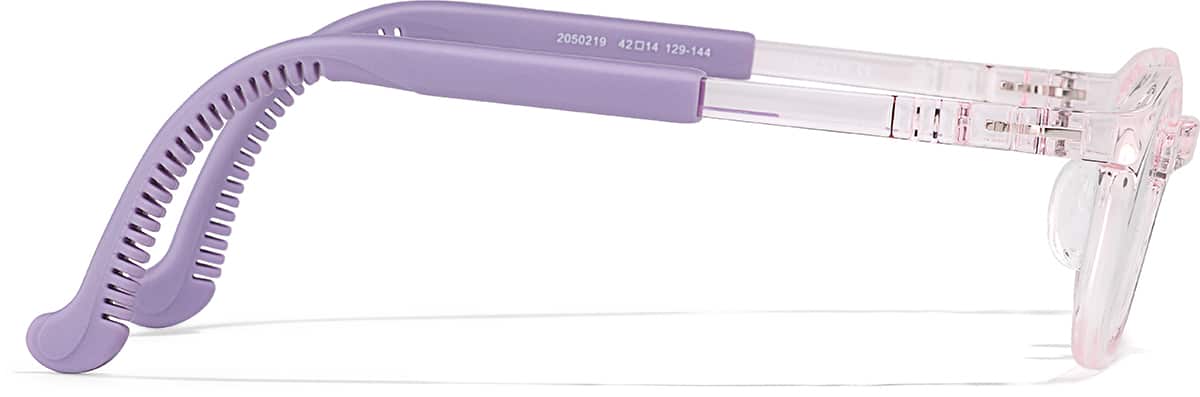 Side view of Lightweight Oval Adjustable Glasses 2050219 in Translucent Pink/Purple Temple