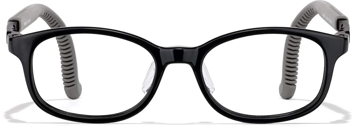 Front view of Lightweight Oval Adjustable Glasses 2050221 in Black/ Dark Gray Temple