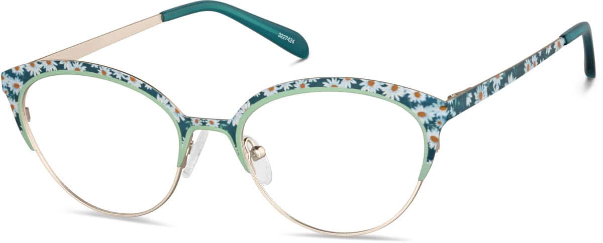 Angle view of Cat-Eye Glasses 3227424 in Green/Gold