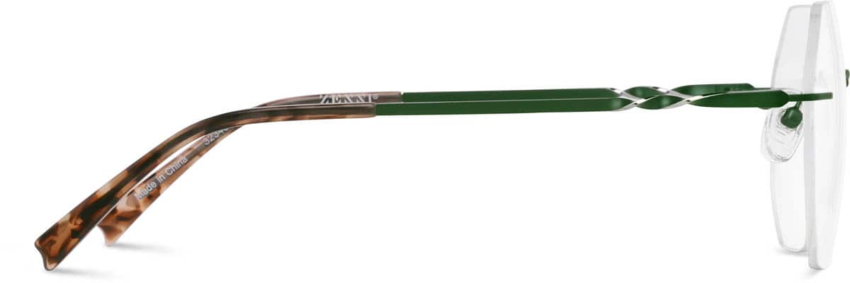Side view of Customizable Rimless Glasses 3234324 in Green