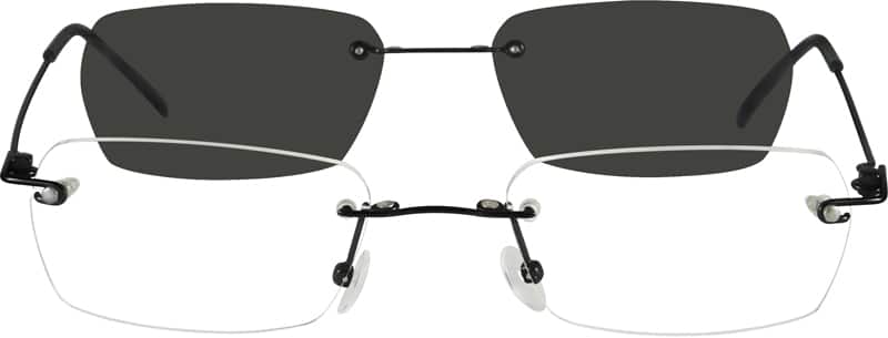 Angle view of Stainless Steel Spring Hinge Frame with Polarized Magnetic Snap-on Sunlens 349121 in Black
