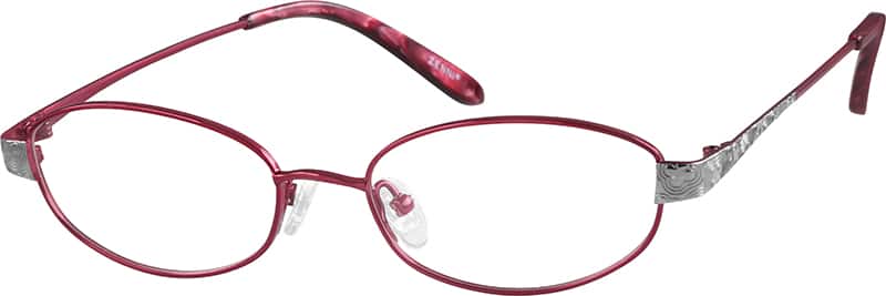 Angle view of Titanium Oval Glasses 377018 in Red