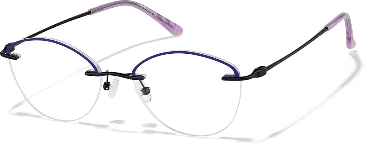 Angle view of Lightweight Semi Rimless Oval Glasses 418017 in Purple