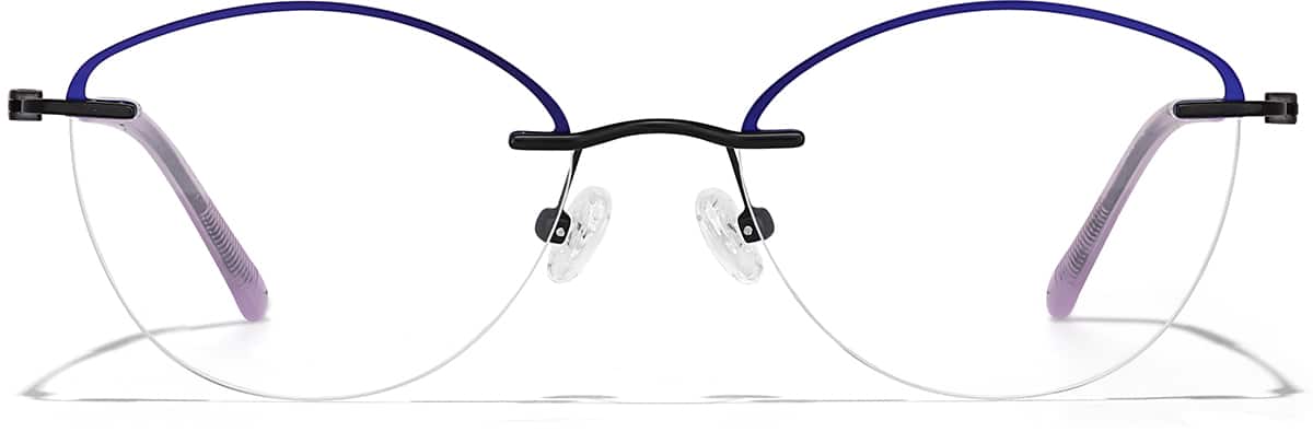 Front view of Lightweight Semi Rimless Oval Glasses 418017 in Purple