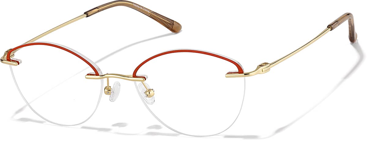 Angle view of Lightweight Semi Rimless Oval Glasses 418018 in Red