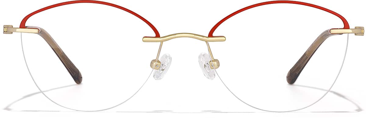 Front view of Lightweight Semi Rimless Oval Glasses 418018 in Red