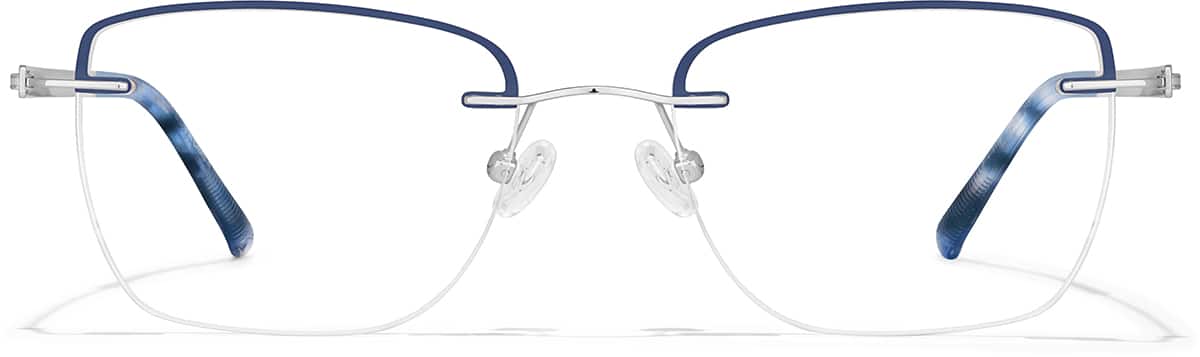 Front view of Lightweight Semi Rimless Rectangle Glasses 418116 in Blue