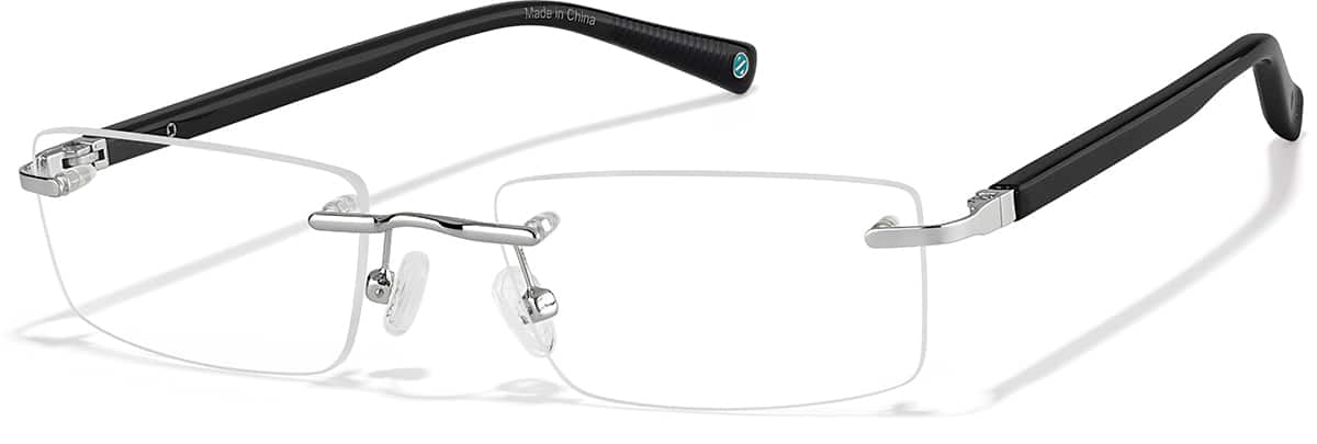 Angle view of Aries Square Eyeglasses 4482521 in Silver and Black