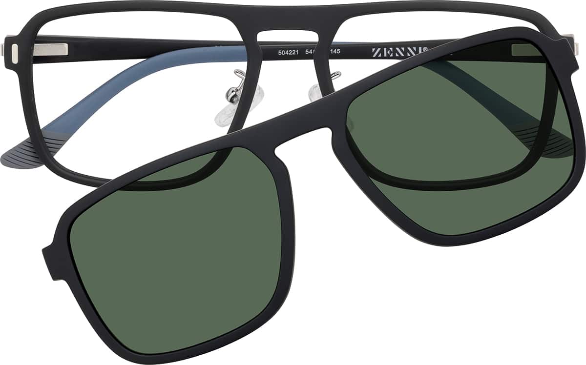 Front view of Square Aviator Magnetic Clip Ons 504221 in Black