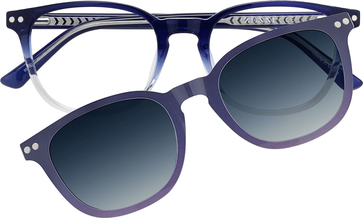 Front view of Polarized Magnetic Clip On Square Glasses 504316 in Blue