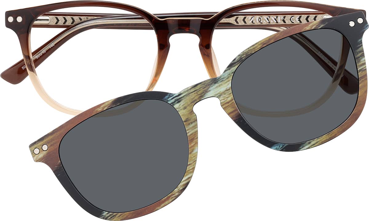 Front view of Polarized Magnetic Clip On Square Glasses 504415 in Brown