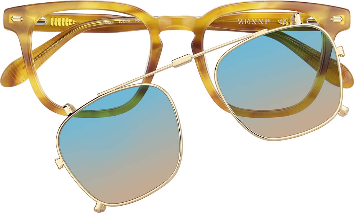 Front view of Vintage Square Clip On Glasses 504539 in Blonde Tortoise
