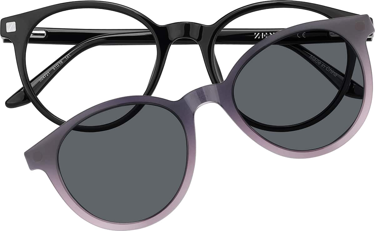 Front view of Round Magnetic Clip-On Sunglasses 504721 in Black