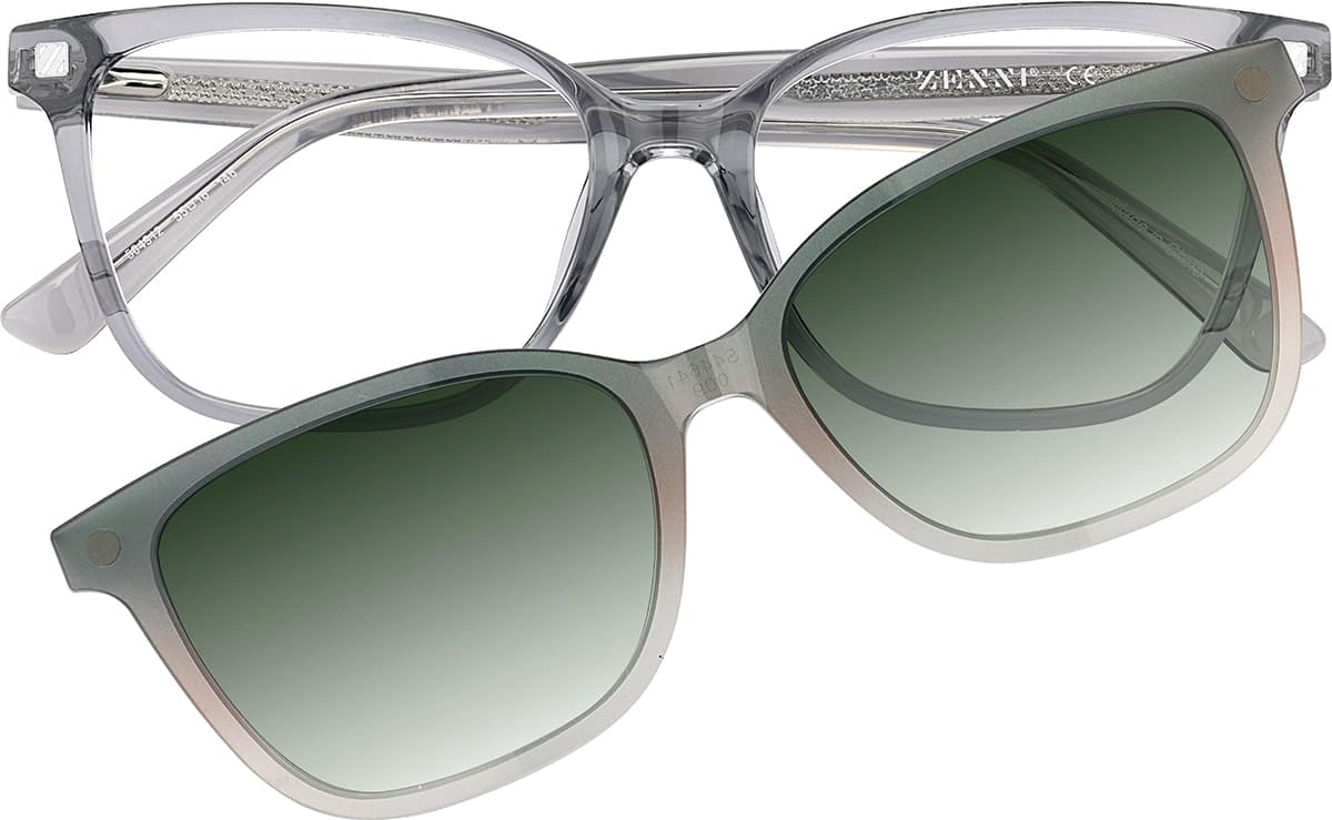 Front view of Cat-Eye Magnetic Clip-On Sunglasses 504912 in Gray
