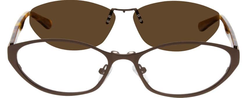 Angle view of Stainless Steel Full-Rim Frame with Polarized Magnetic Snap-on Sunlens and Designer Acetate Temples 540115 in Brown