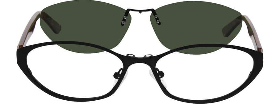 Angle view of Stainless Steel Full-Rim Frame with Polarized Magnetic Snap-on Sunlens and Designer Acetate Temples 540121 in Black