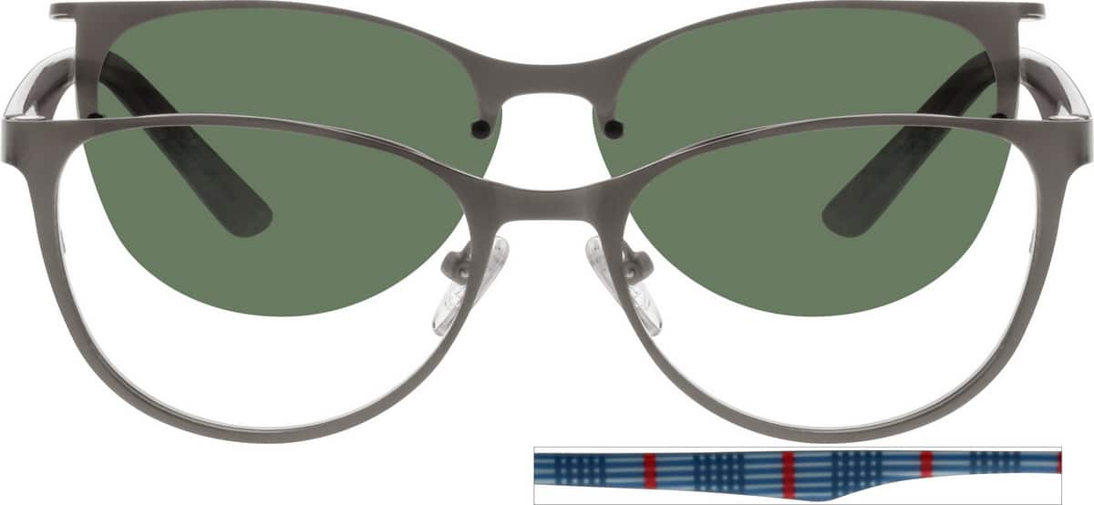 Angle view of Stainless Steel Full-Rim Frame with Acetate Temples and Polarized Magnetic Snap-on Sunlens 541012 in Gray