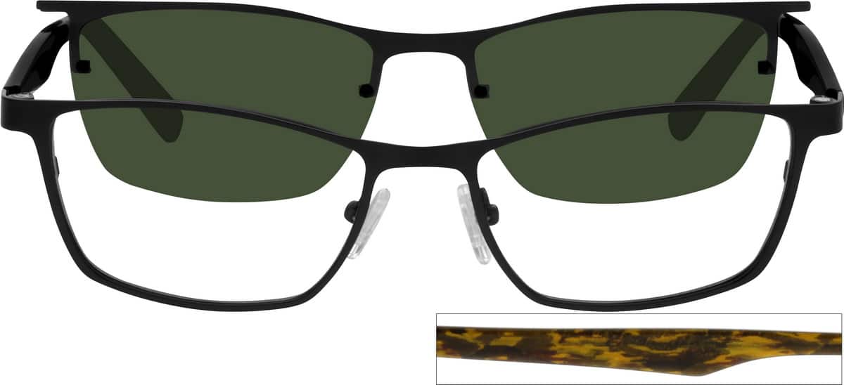 Angle view of Stainless Steel Full-Rim Frame with Acetate Temples and Polarized Magnetic Snap-on Sunlens 541221 in Black