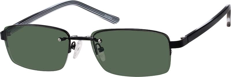 Angle view of Metal Alloy Half Rim Frame with Polarized Magnetic Snap-on Sunlens and Acetate Temples 581621 in Black