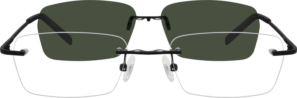 Angle view of Stainless Steel Rimless Frame with Polarized Magnetic Snap-on Sunlens 583121 in Black