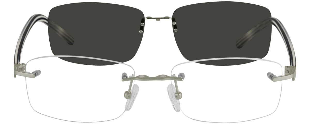 Angle view of Metal Alloy Frame with Polarized Magnetic Snap-on Sunshade and Acetate Temples 583511 in Silver