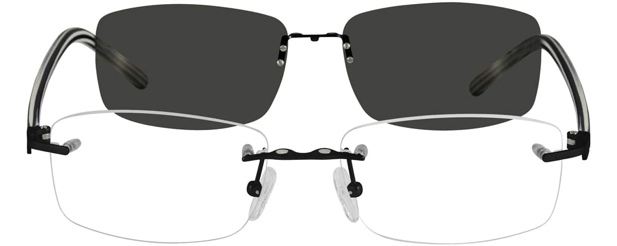 Angle view of Metal Alloy Frame with Polarized Magnetic Snap-on Sunshade and Acetate Temples 583521 in Black