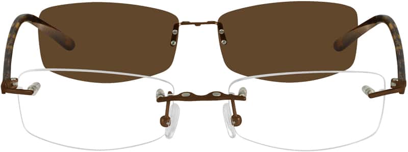 Angle view of Polarized Rectangle Magnetic Clip-on Glasses 587015 in Brown