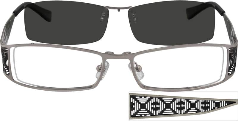 Angle view of Partial Rim Stainless Steel Frame with Polarized Magnetic Snap-on Sunlens 587312 in Gray