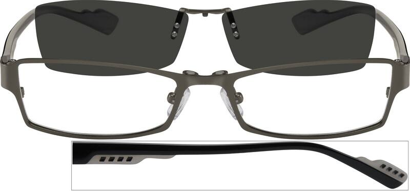 Angle view of Stainless Steel Full-Rim Frame with Polarized Magnetic Snap-on Sunlens and Designer Acetate Temples 587512 in Gray