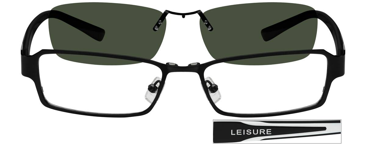 Angle view of Stainless Steel Full-Rim Frame with Polarized Magnetic Snap-on Sunlens and Designer Acetate Temples 588421 in Black