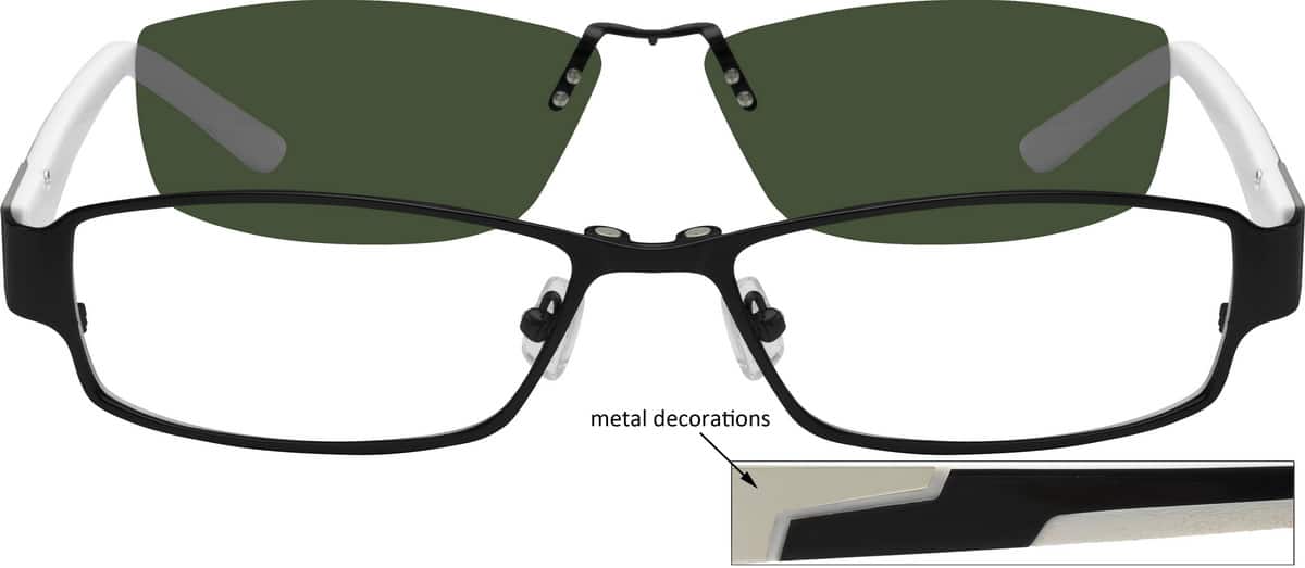 Angle view of Stainless Steel Full-Rim Frame with Polarized Magnetic Snap-on Sunlens and Designer Acetate Temples 588521 in Black