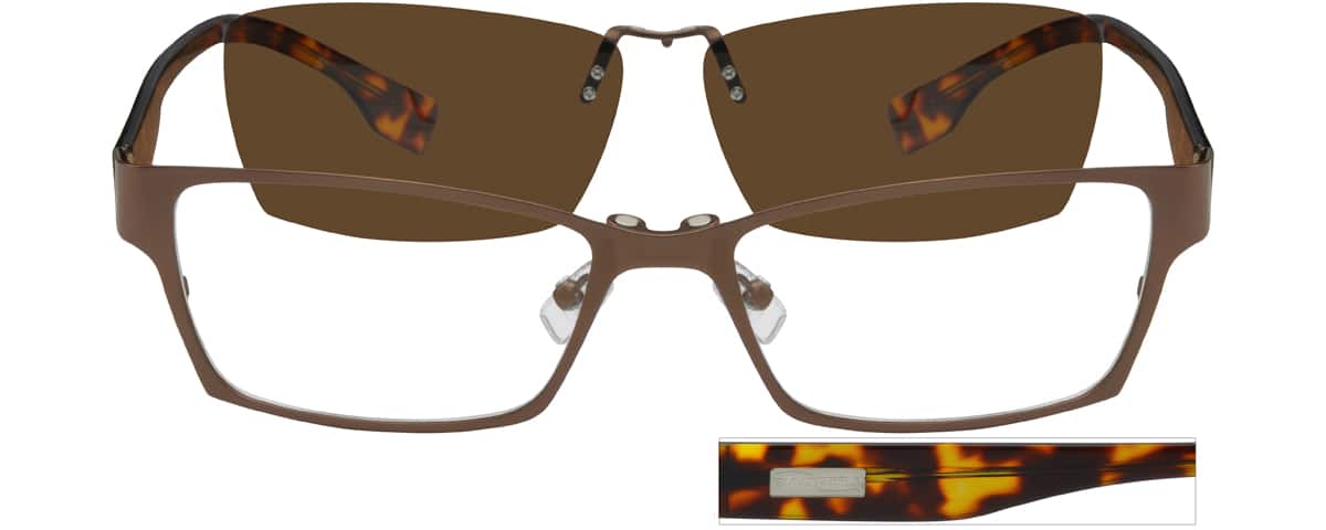 Angle view of Stainless Steel Full-Rim Frame with Polarized Magnetic Snap-on Sunlens and Acetate Temples 588715 in Brown