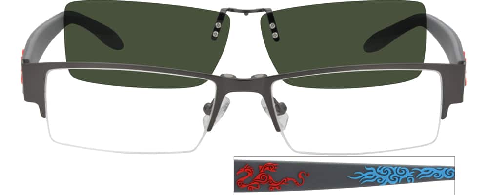 Angle view of Half Rim Stainless Steel Frame with Polarized Magnetic Snap-on Sunlens 589112 in Gray