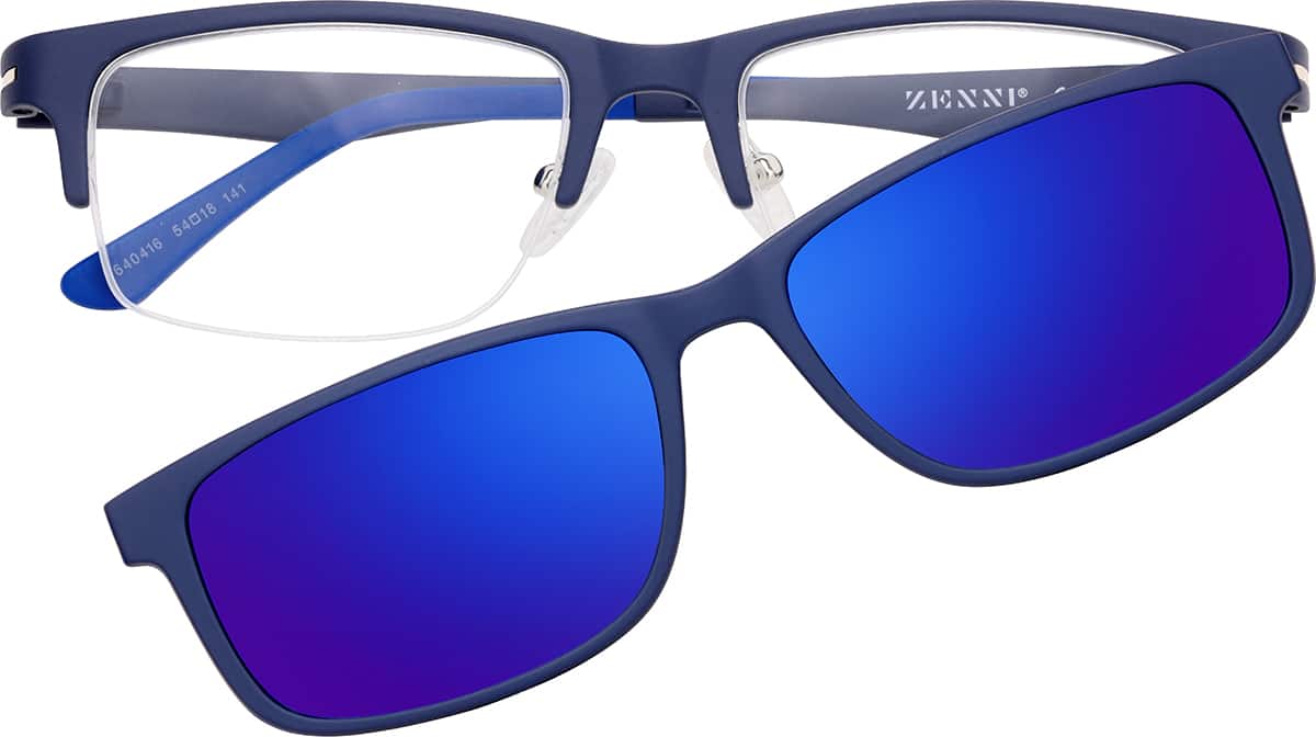 Front view of Polarized Rectangle Magnetic Clip-on Glasses 640416 in Blue