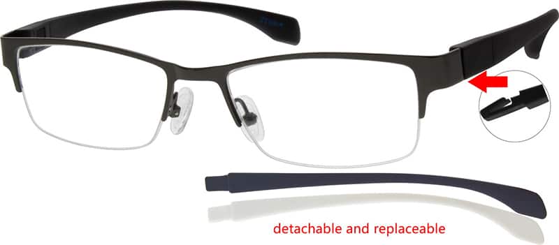 Angle view of Rectangle Glasses 673612 in Gray