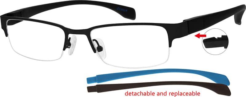 Angle view of Rectangle Glasses 673821 in Black
