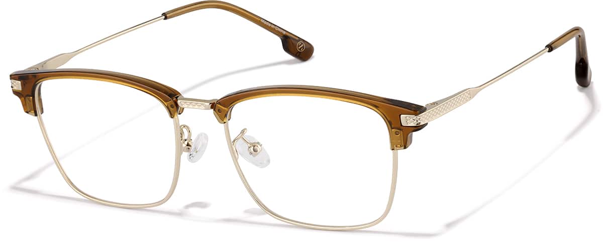 Angle view of Capricorn Browline Eyeglasses 7843415 in Amber and Gold
