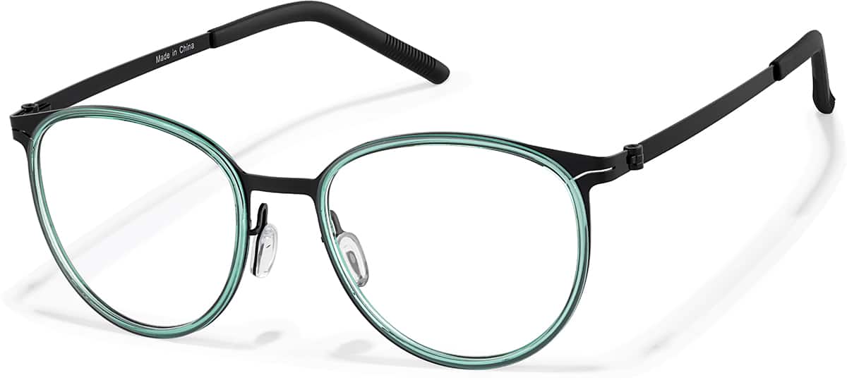 Angle view of Round Glasses 7843524 in Green and Gunmetal
