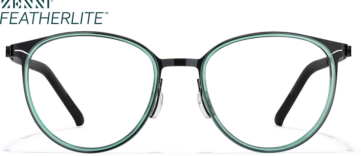 Front view of Round Glasses 7843524 in Green and Gunmetal