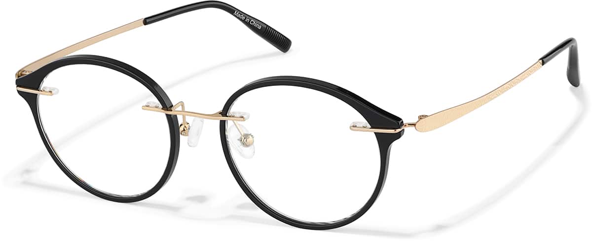 Angle view of Lightweight Round Eyeglasses 7844021 in Black