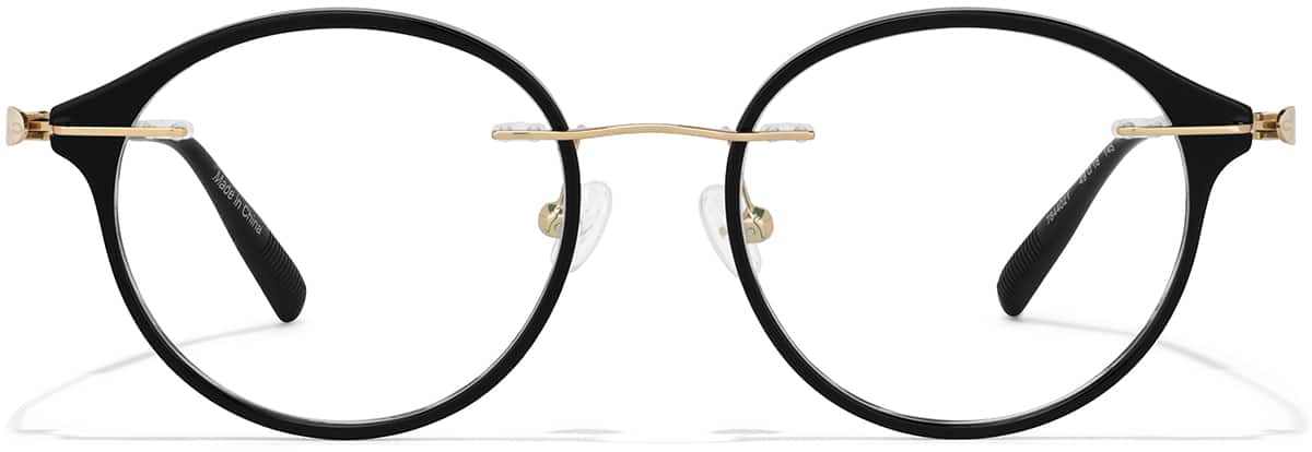 Front view of Lightweight Round Eyeglasses 7844021 in Black