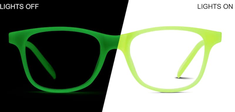 Green/ Green Glow Kids' Glow-in-the-Dark Square Glasses
