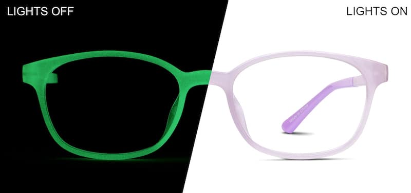 Purple/ Green Glow Glow-in-the-Dark Rectangle Glasses