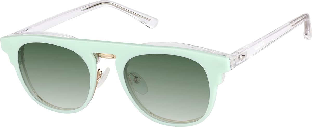 Angle view of Clip-On Sunglasses 99118423 in Transparent Sage Green and Clear