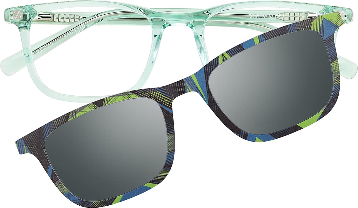 Front view of Kids Clip On Eyeglasses 99122224 in Green
