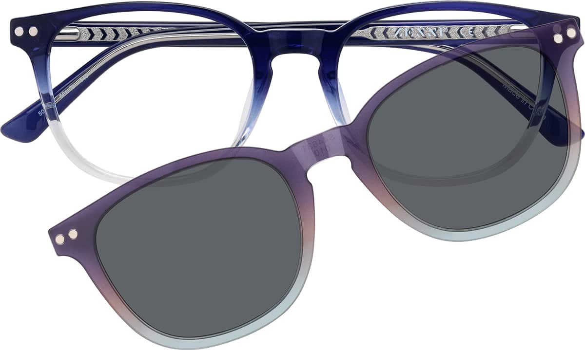 Front view of Polarized Magnetic Clip On Eyeglasses 99122416 in Blue