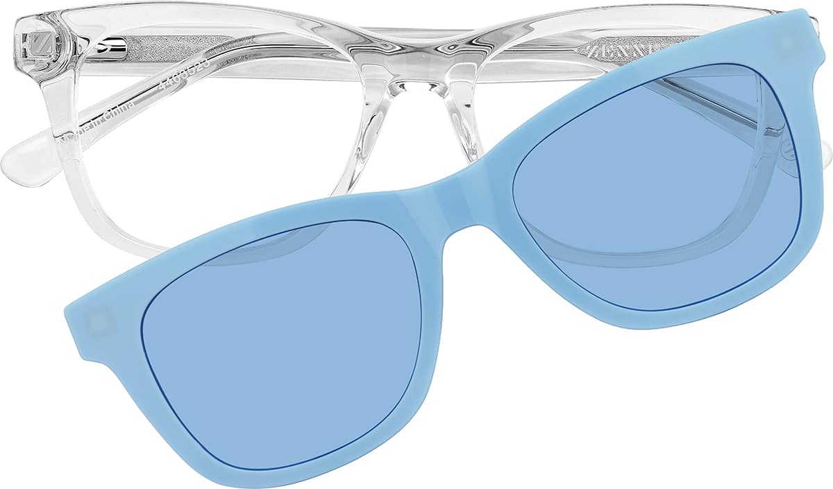 Front view of Acetate Square Magnetic Clip On Sunglasses 99123123 in Clear